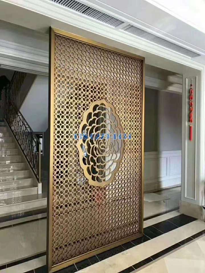 亮光金色电镀厚板雕刻铝合金屏风 亮光金色电镀厚板雕刻铝合金屏风