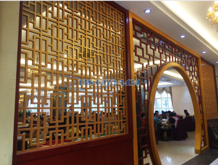 中式餐馆金色电镀铝花格屏风 中式餐馆金色电镀铝花格屏风
