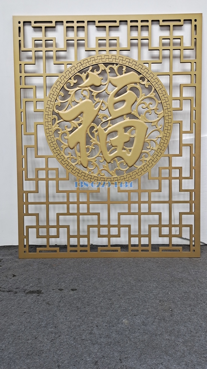 哑光金色氟碳喷涂雕刻铝窗花 哑光金色氟碳喷涂雕刻铝窗花