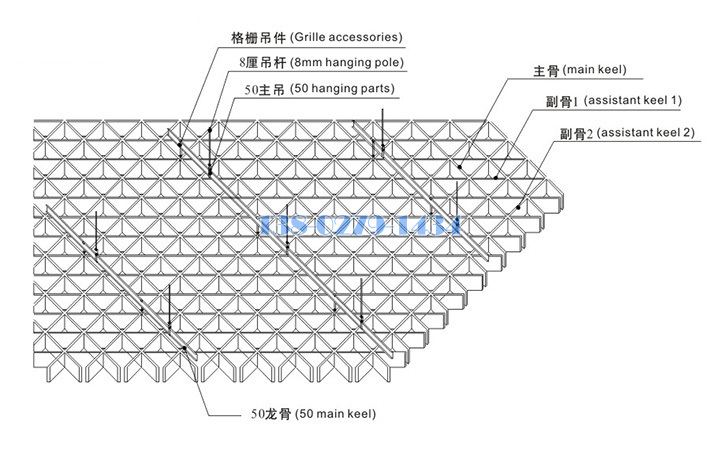 铝格栅吊顶安装节点