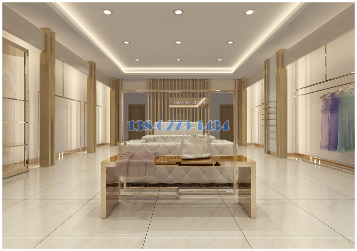 服裝專賣店內(nèi)裝修香檳金裝飾墻面立柱
