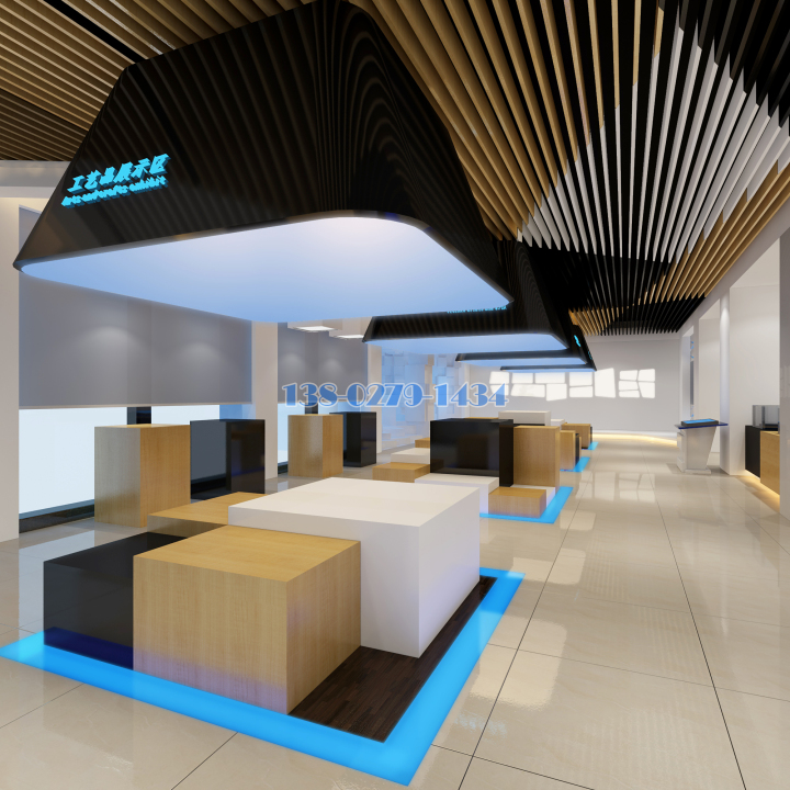 展馆柜台上方铝方通吊顶 展馆柜台上方铝方通吊顶