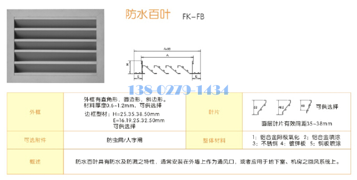 防水百葉規格尺寸標準