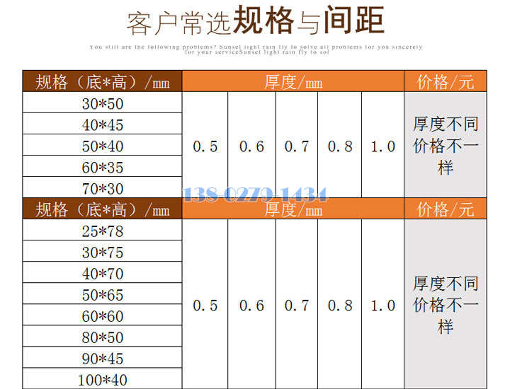 U型方通规格