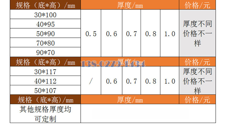 U型方通规格