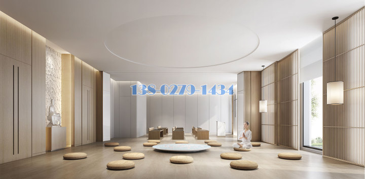 瑜伽區(qū)木紋和白色墻面鋁單板